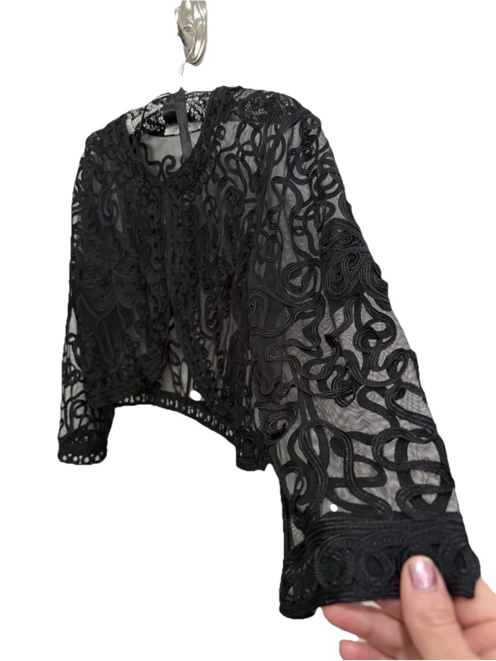 J.R. Nites Carol Lin Whimsigoth Vintage Blk Sheer Soutache Bolero Shrug Jacket M